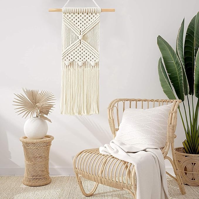 rqwzbchx diy macrame wall hanging kits, 3 patterns macrame diy wall hangers for beginners, home decor with 200 meters macrame cord, 3 pcs wooden dowels and instruction booklet for macrame starters