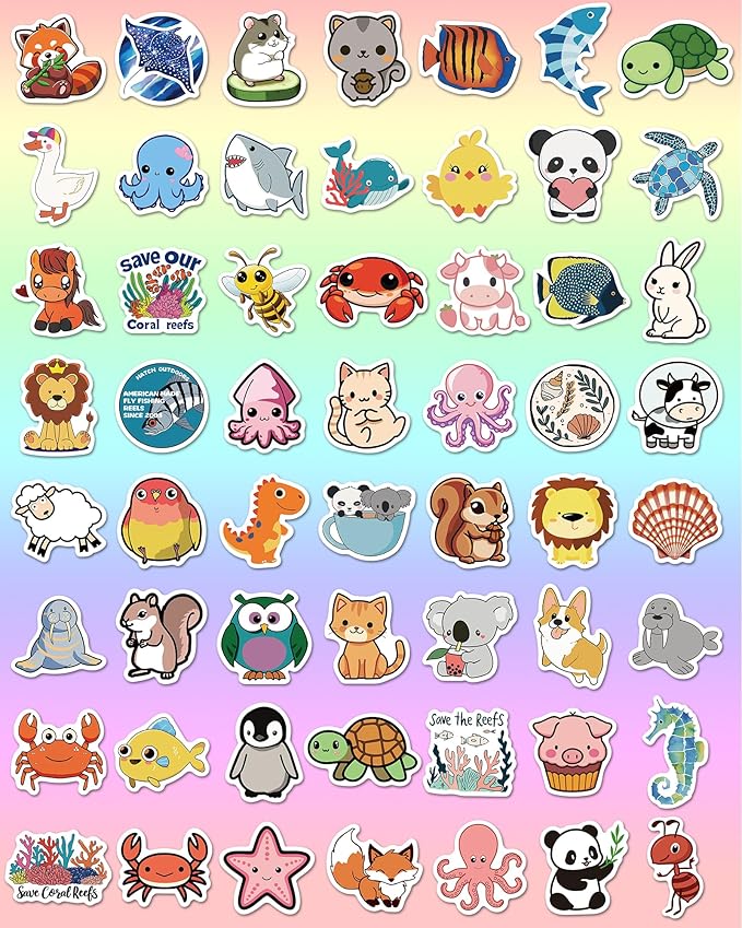 300 pcs animal stickers for kids, cute water bottle stickers for kids waterproof, vinyl laptop kid sticker pack, kid classroom prizes for elementary students