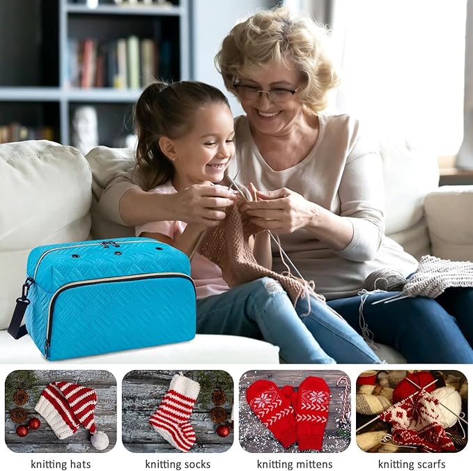 IBFUN Crochet Yarn Knitting Bag 2 Pcs Yarn Storage Organizer Crocheting Bags for Beginners with Shoulder Strap for Knit Accessories Needles Hooks