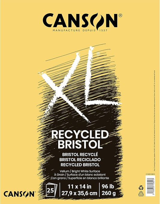 Canson XL Series Recycled Bristol Pad, Foldover, 11x14 inches, 25 Sheets - Artist Paper for Students, Marker, Pen, Ink, Pencil