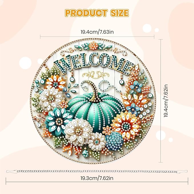 MOGTAA Fall Pumpkin Diamond Art Hanging Pendant Kits, Flowers Landscape Diamond Art Kits for Adults, 5D Special Shape Diamond Painting Gem Art for Home Garden Wall Decor