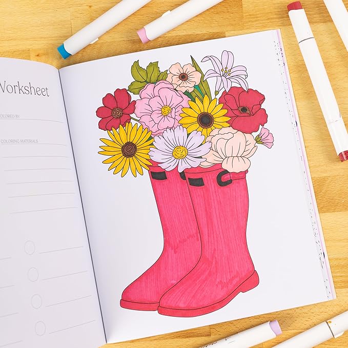 Elyse Breanne Design, Garden Avenue Coloring Book, 40 Coloring Pages for Gardeners, 8.5x10 inches