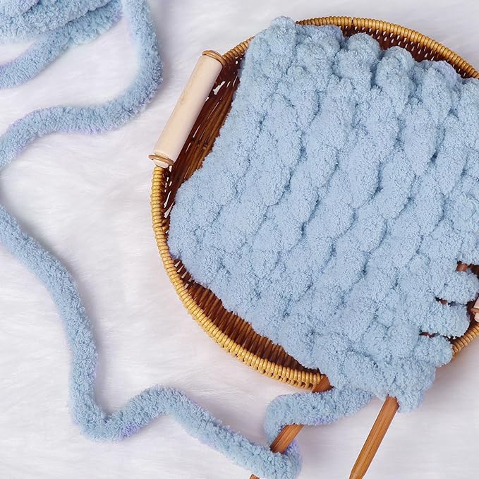 Sky Blue Chunky Chenille Yarn for Crocheting Bulky Thick Fluffy Yarn for Knitting,Super Bulky Hand Blanket, Soft Plush Yarn Crochet Carpet/Scarf/Cushion/ 8 Jumbo Pack(63.76oz/197.68yd