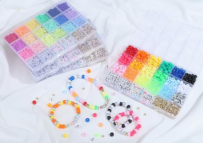 XIANNVXI 530pcs Pony Beads Kit for Friendship Bracelet 18color 9mm Pony Kandi Letter Beads Kit for Jewelry Making Crafts
