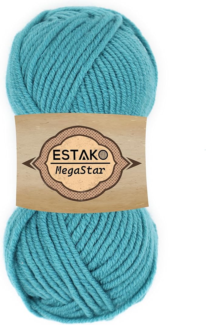 Estako Megastar, 75% Acrylic 25% Wool Yarn, Soft, Chunky Bulky Weight #5 for Crochet and Knitting 3.52 Oz (100g) / 120 Yrds (110m) (64066 - Water Green)