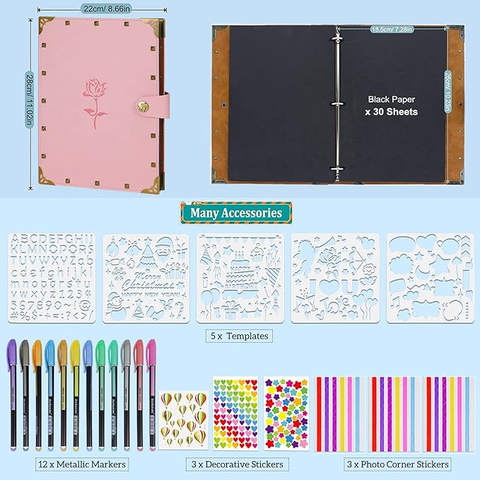 ZEEYUAN Mothers' Day Gift Scrapbook Album for Mom, Leather Photo Album Journal Scrap Book Family Scrapbook Gift for Mom Grandma