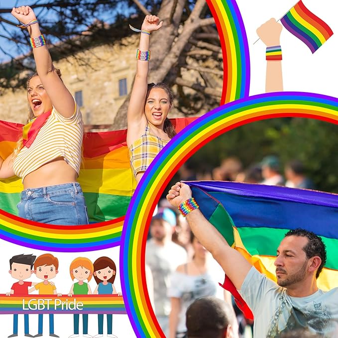Highergo 1200 Pcs Rainbow Gay Pride Bracelet Sets Making Kit LGBT DIY Wristband Adjustable Bead Craft Kit with 944 Inch Elastic Cord for Pride Day Month Parades Decorations Party Accessories Supplies