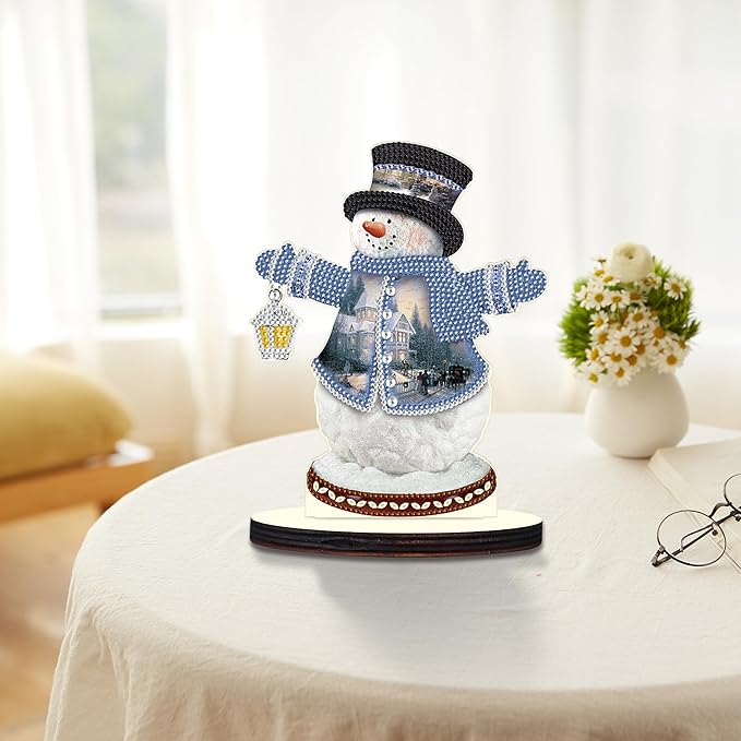 Christmas Diamond Art Tabletop Decoration, DIY Snowman with a lamp, Diamond Art 5D Special Shape Crystal Diamond Partial Diamond Art Painting Mosaic Handicraft, Home Office Tabletop Decor Gift