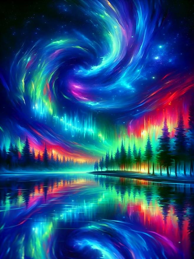 mrpwnle Aurora Diamond Art Painting Kits for Adults, Northern Lights Diamond Art Painting Kit for Adults, Round Full Drill 5D Landscape Diamonds Painting Gem Art DIY Crafts Kits 12x16inch