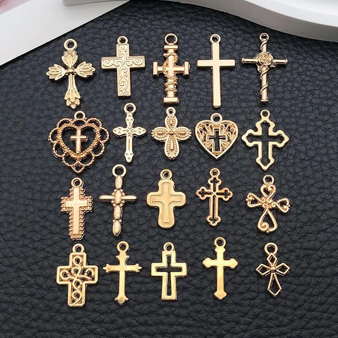 WOCRAFT 60pcs KC Gold Cross Bracelet Charms for Jewelry Making Sets DIY Necklace Bracelet Keychain Crafting Charms Kit Craft Supplies (SN908)