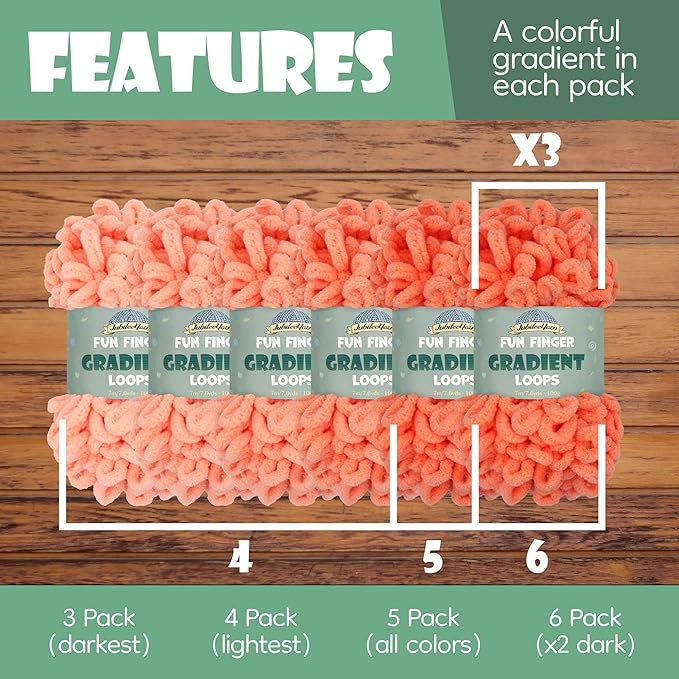 JubileeYarn Fun Finger Gradient Loops Yarn - 100g/Skein Jumbo Polyester - Caelus - 6 Skeins (5 Shades)