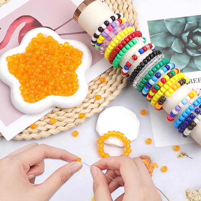 Plastic Pony Beads, 1000 Pcs, 6x9mm, for Bracelet, Hair Braiding, Friendship Bracelets, Jewelry Making (Orange Glitter)