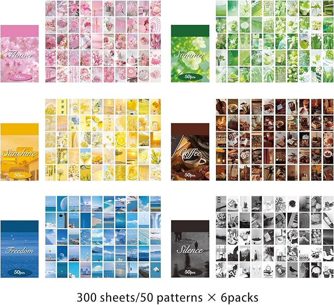 300 Pcs Washi Stickers Book for Journaling, Daily Scenery Life Stuff Vintage Aesthetic Fashion Scrapbook Stickers Set for Bullet Journal Art Diary Card Craft Gifts Planner Notebook