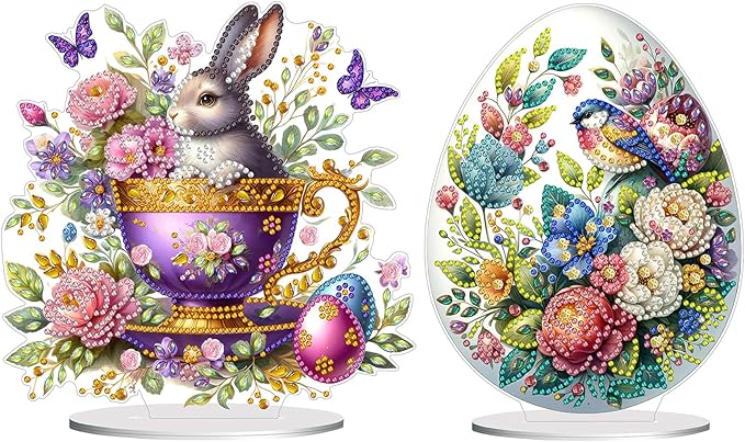 DIY Dot Diamond Desktop Easter Creative Ornaments Diamond Art Painting by Number Embroidery Arts and Crafts Easter for Home Office Garden Decoration (Single Side Dot Diamond)-#05-2PCS