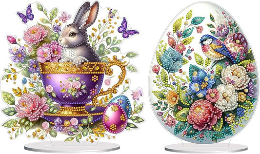 DIY Dot Diamond Desktop Easter Creative Ornaments Diamond Art Painting by Number Embroidery Arts and Crafts Easter for Home Office Garden Decoration (Single Side Dot Diamond)-#05-2PCS