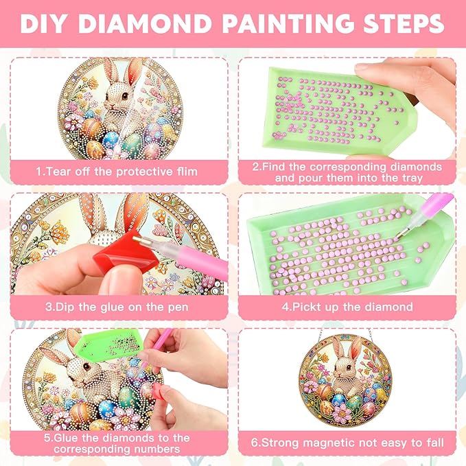 NAIMOER Easter Rabbit Egg Diamond Art Hanging Kits for Adults, 5D Special Shaped Rhinestone, DIY Spring Diamond Art Painting Window Pendants Home Garden Wall Hanging Ornament Kits, Double Sided