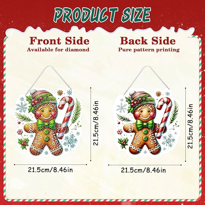 EMIEAUFG Christmas Diamond Art Hanging Kit for Adult, Xmas Gingerbread Diamond Art Pendants, Double Sided Acrylic & 5D Special Shaped Rhinestone, Christmas DIY Ornament for Window Home Wall Decor