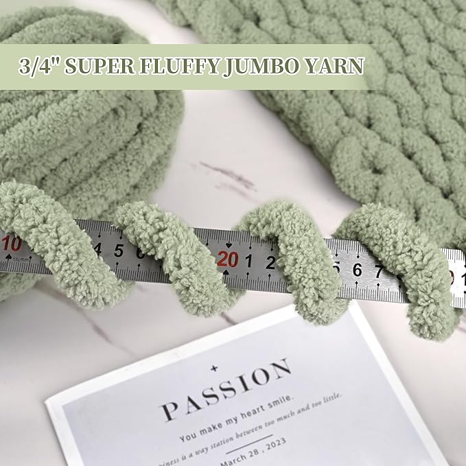 8 Packs Jumbo Chenille Chunky Yarn for Crocheting Knitting, Handcrafts & Blanket Yarn (Sage Green, 8 Pack)
