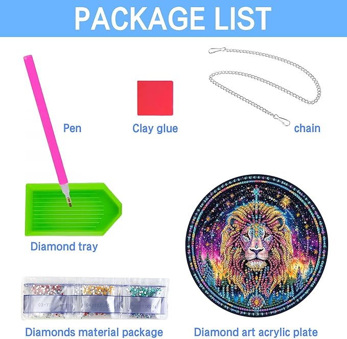 VAIIEYO Lion Diamond Art Hanging Ornament, Animal Diamond Painting Suncatchers Window Hanging Kit with Chain, 7.5x7.5 inch Crystal Pendant Art Craft for Gift Home Wall Front Door Decoration