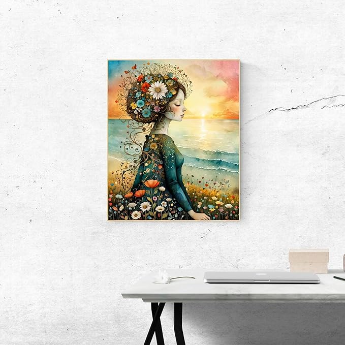 ldazao Girl Paint by Numbers Kit for Adults Flower Color Adult Paint by Number Kits Canvas Oil Painting Kit DIY Crafts for Women Gift 16x20 Inch Flameless