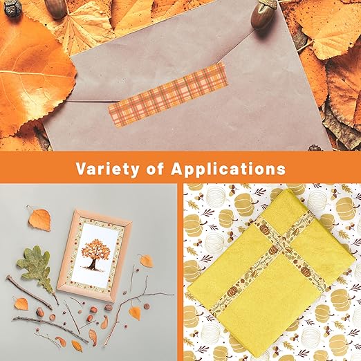 12 Rolls Fall Washi Tape Set for Bullet Journaling, DIY Crafts, Scrapbooking, Gift Wrapping Colorful Autumn Decoration Tape Grid Sunflower Maple Leaves Washi Tape