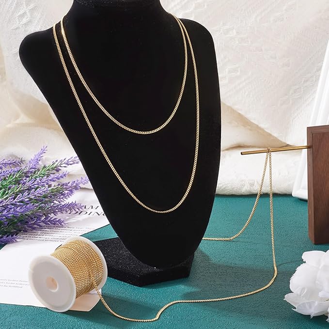 Pandahall Real 18K Gold Plated Cuban Link Chains 16.4 Feet Brass Curb Chains Soldered Jewelry Chains with Lobster Claw Clasps Jump Rings for Bracelet Necklace Jewelry Making