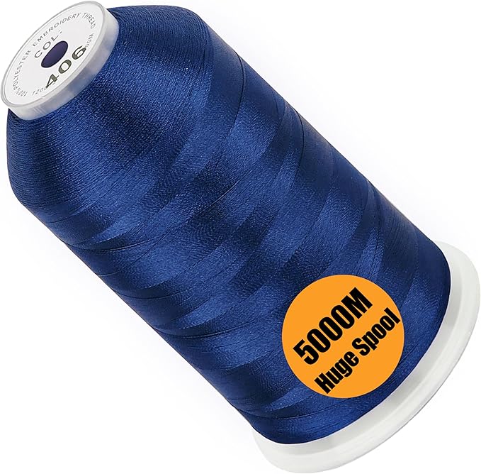New brothread - Single Huge Spool 5000M Each Polyester Embroidery Machine Thread 40WT for Commercial and Domestic Machines - Ultra Marine