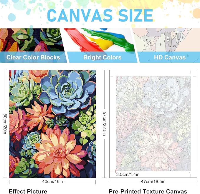 Offito Paint by Numbers Kit for Adults - Succulents Acrylic Adult Paint by Number Kits on Canvas for Beginner, Plants DIY Oil Painting by Numbers for Adults Kit, Perfect for Home Decor Gift 16"x20"