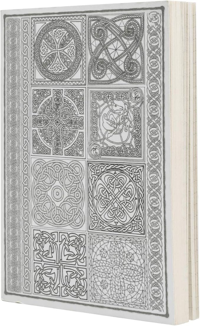 Pacific Arc LayFlat Sketchbook - 3.75 x 5.3 Inches - Celtic Blank Note Book, 64 Sheets, Thick 100gsm Paper, for drawing, sketching, and journaling, 32 Blank and 32 Gridded