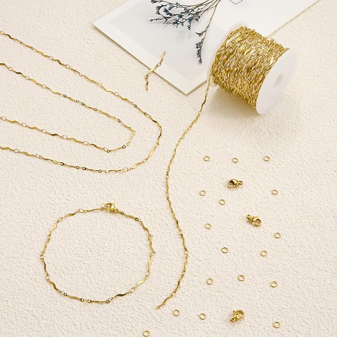 5 Meters Chains for Jewelry Making Stainless Steel Stick Chain Bulk for Women and Men Necklace DIY Chain Roll