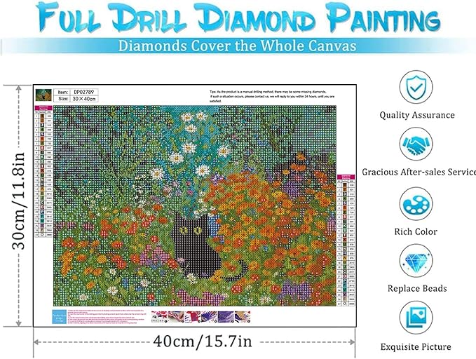 ARPADAMO Diamond Art Kits for Adults,5D Black Cat Diamond Painting DIY Animal Diamond Art Diamond Painting Kits for Adult,Round Full Drill Diamonds, Diamond Art Kits for Home Decor-12x16inch