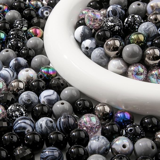16mm Acrylic Bead 100pcs Black Focal Spacer Bead Chunk Bubblegum Beads for DIY Crafting Necklace Bracelet Jewelry Making Keychain (Black)