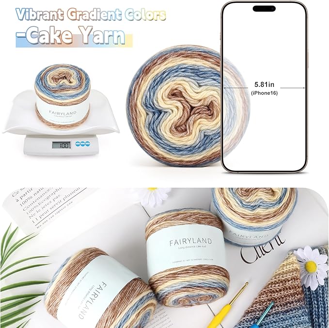 Katech Fairyland Yarn for Crocheting Knitting-Gradient Yarn Cake-4 Pack of 100g/3.52 oz-Soft DK Light Weight #3-60% Cotton 30% Acrylic 10% Wool-Perfect for Scarves, Shawls, Blankets and Garments(A)