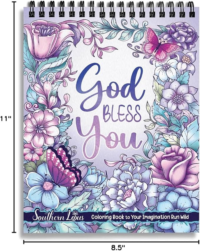 SOUTHERN LOTUS Flowers Patterns Hardcover Pages Poster God Bless You Spiral Coloring Book for Adults with Inspirational Bible Phrases Motivational Quotes Mindfulness Relaxing