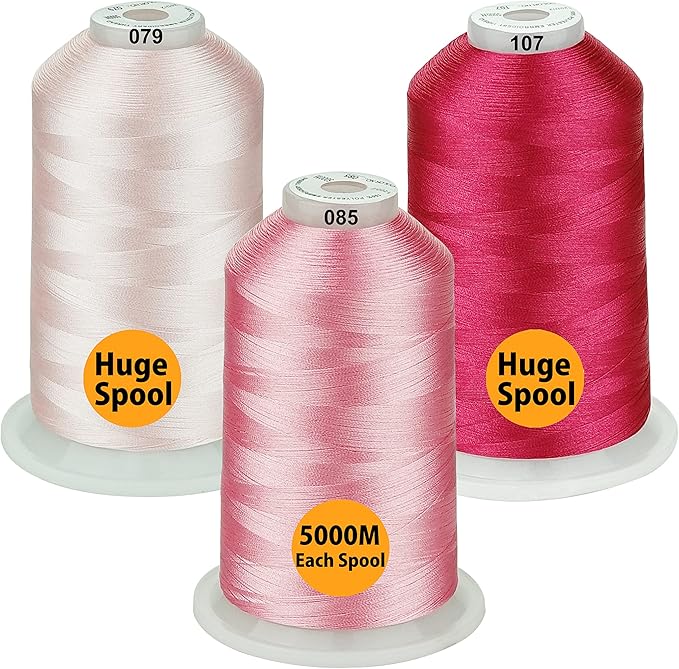 Simthread - 33 Selections - Various Assorted Color Packs of Polyester Embroidery Machine Thread Huge Spool 5500Y for All Purpose Sewing Embroidery Machines - 3 Differ Pink