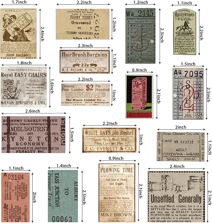 150 PCS Vintage Retro Collage Stickers - Old Tickets & Advertisements Distressed Paper Craft Stickers for Scrapbooking Home Decor Journaling Retro Enthusiasts