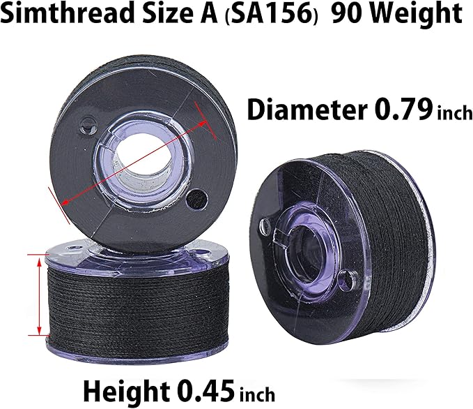 Simthread 144pcs Black 90 Weight WT(60S/2) Prewound Bobbins Thread Size A Class 15 Plastic Sided for Brother Babylock Embroidery Thread Sewing Thread Machine DIY (Black)