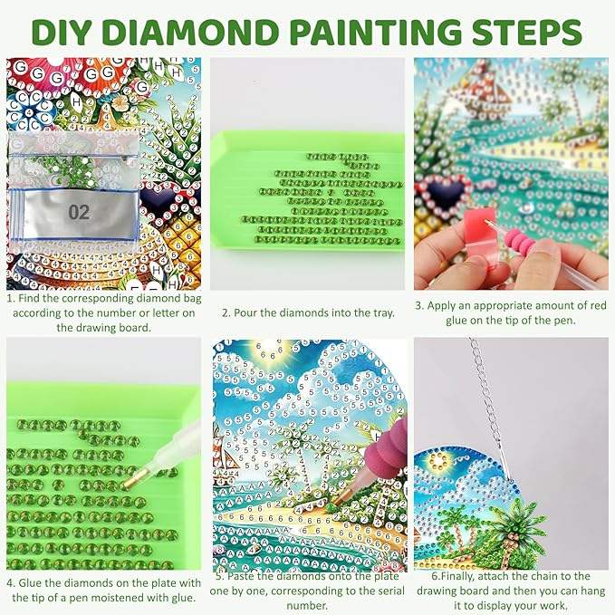 MEIYUDA Summer Diamond Art Hanging Kits for Adult, Summer Beach Diamond Painting Hanging Kits Ornaments, DIY Special Shaped Rhinestone Window Pendants Kit for Home Garden Wall Decor Gift
