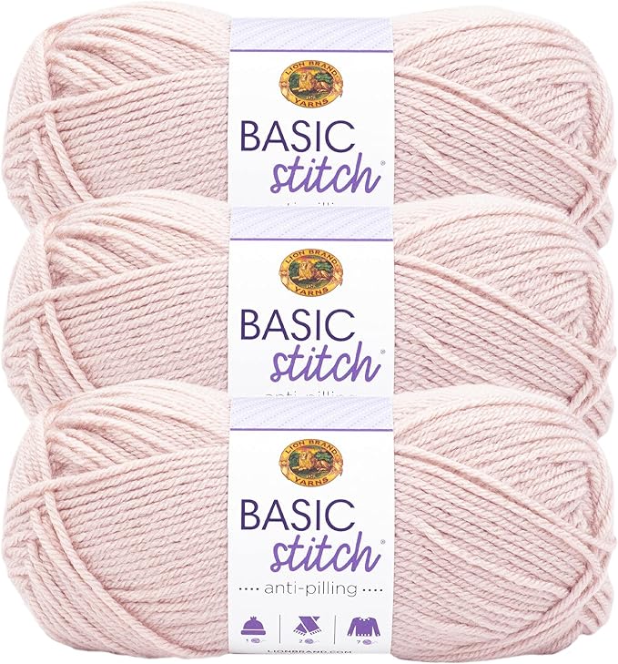 Lion Brand Yarn Basic Stitch Anti-Pilling Yarn for Crocheting, Knitting, and Crafts, Blush Heather, 3 Pack