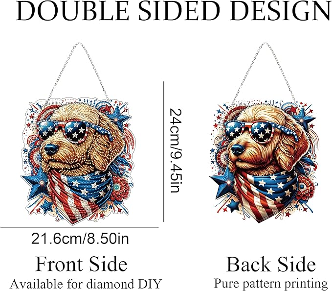 Diamond Art Hanging Kit for Adult,Special Shaped Rhinestone,DIY Acrylic Diamond Art Painting Window Pendants Home Garden Wall Hanging Kits Hanging Ornament,Double Sided (USA Dog)