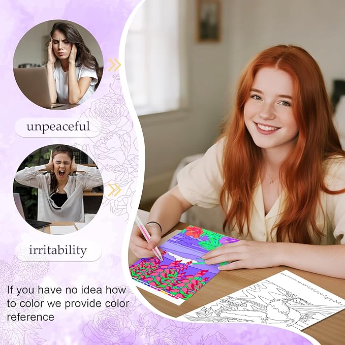 Color by Numbers Adult Coloring Books, 3Pcs Color by Number Coloring Books for Adult Relaxation, Anxiety Relief Mindfulness Gifts, Brain Activity Game for Adults (Flowers & Natures & Animals)