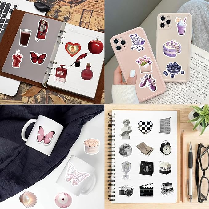 200Pcs Vintage Aesthetic Stickers, Coquette Stickers, Cute Y2K Sticker for Scrapbooks Laptop Water Bottles Skateboard Notebooks Phone Kindle, Waterproof Vinyl Sticker for Teens Adults