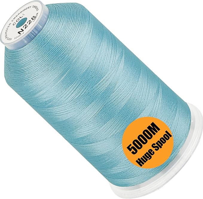 New brothread - Single Huge Spool 5000M Each Polyester Embroidery Machine Thread 40WT for Commercial and Domestic Machines - Baby Blue(Janome Color)