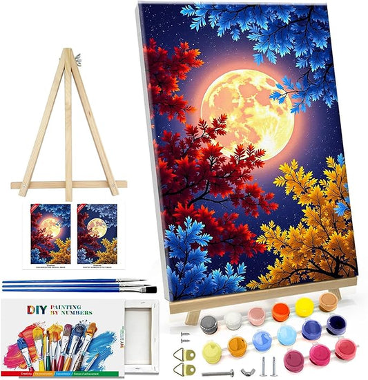 ATDMS Paint by Numbers Kit for Adults with Frame Moon Adult Paint by Number Kits Framed Canvas Flowers Paint by Number with Easel DIY Acrylic Oil Painting Kits for Home Wall Decor 8x12 Inch