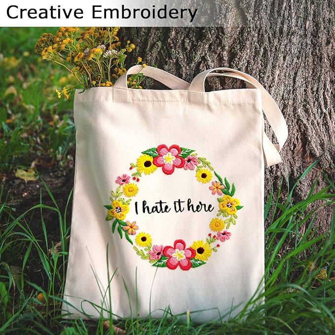 Nuberlic Floral Embroidery Kit for Beginners Cross Stitch Kits- Complete Starter Set with Hoop, Pre-Printed Fabric, Threads & Needles