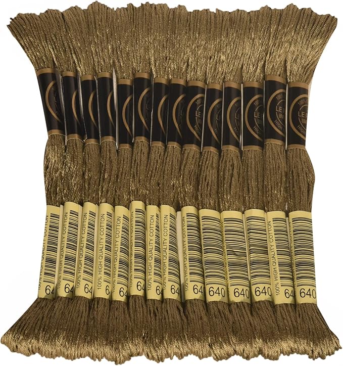 LE PAON Embroidery Floss, 14-Pack Six Strands 100% Long Staple Cotton Embroidery Thread, 8.7-Yard，Color Number：640, Very Dark Beige Gray