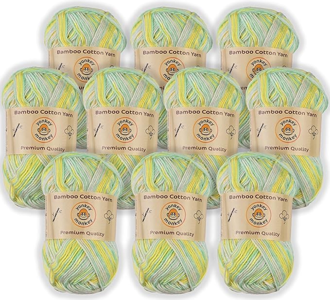 10-Pack of Yonkey Monkey 500 Grams Yarn - 70% Rayon derived from Bamboo, 30% Cotton - Imported - Green Yellow 9049