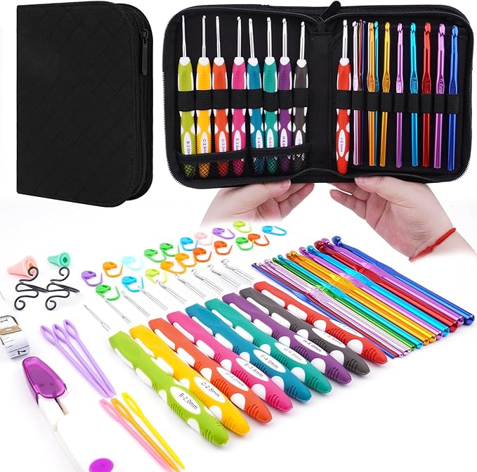 Hobekoee 23 Sizes Crochet Hooks Set with Case,2mm-10mm Ergonomic Crochet Needles for Arthritic Hands,Complete Crochet Kit for Beginners and Experiencer