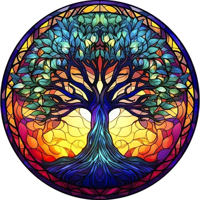Fountor Tree of Life Diamond Art Kits for Adults - Stained Glass Diamond Painting Kits for Adults Beginners, DIY 5D Tree of Life Round Diamond Gem Art Kits for Gift Home Wall Decor 12x12inch