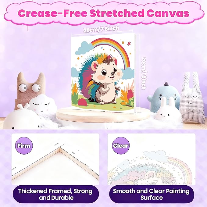 Gemozaic Hedgehog Paint by Numbers Kit for Kids with Frame and Easel, Paint by Numbers for Kids Ages 8-12, DIY Acrylic Oil Painting for Home Wall Decor, 8x8 Inch